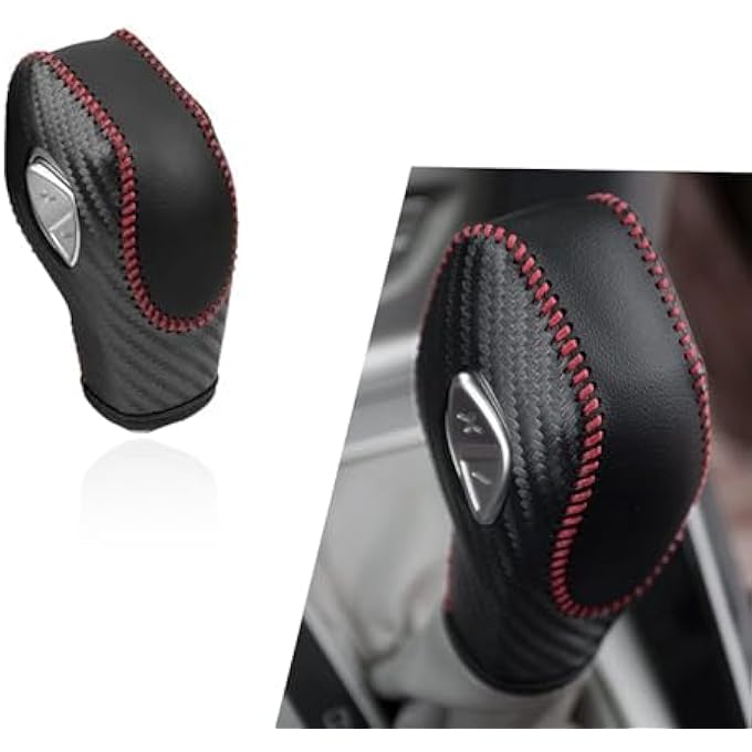 ريحني UGSHY 1 PC سيارة جلدية مقبض ناقل حركة غطاء ناقل حركة أوتوماتيكي أحذية السيارة مقبض ذراع ناقل الحركة متوافق مع فورد مافريك إيسبورتس Mondeo Carnival Edge Escort أسود أحمر UGSST2201RE1PC - Image 1