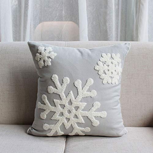 Elife Soft Square Christmas Snowflake Home Decorative Canvas Cotton Embroidery Throw Pillow Covers 18x18 Cushion Covers Pillowcases for Sofa Bed Chair (1 Pair, Grey) - Image 4