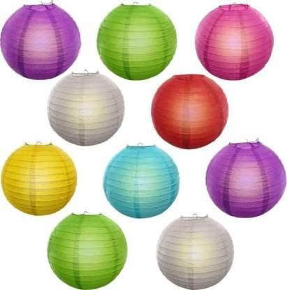 ILIKA Round Hanging Ball Paper Hanging Lantern Paper Lamp Balcony Decoration Items Outdoor Light Lamp Hanging Lamp Paper Lanterns for Decoration Pack of 10_Multicolor 24 Cm X 24 Cm - Image 1