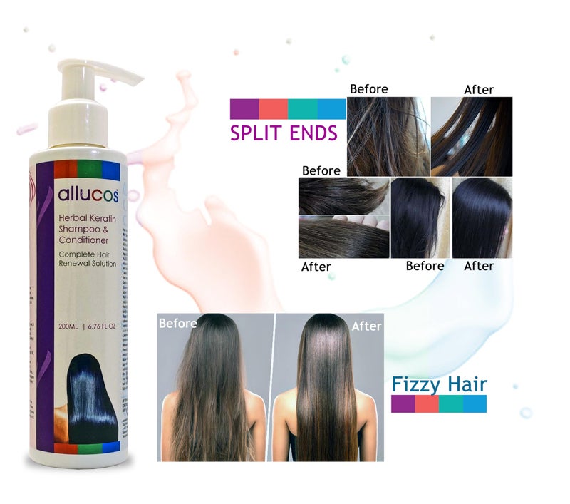 ALLUCOS Herbal Keratin Shampoo & Conditioner – Anti-Dandruff, Anti-Hair Fall & Thickening | Controls Dry & Frizzy Hair | Sulfate & Paraben Free | For All Hair Types | 200ml (Pack of 1) - Image 4