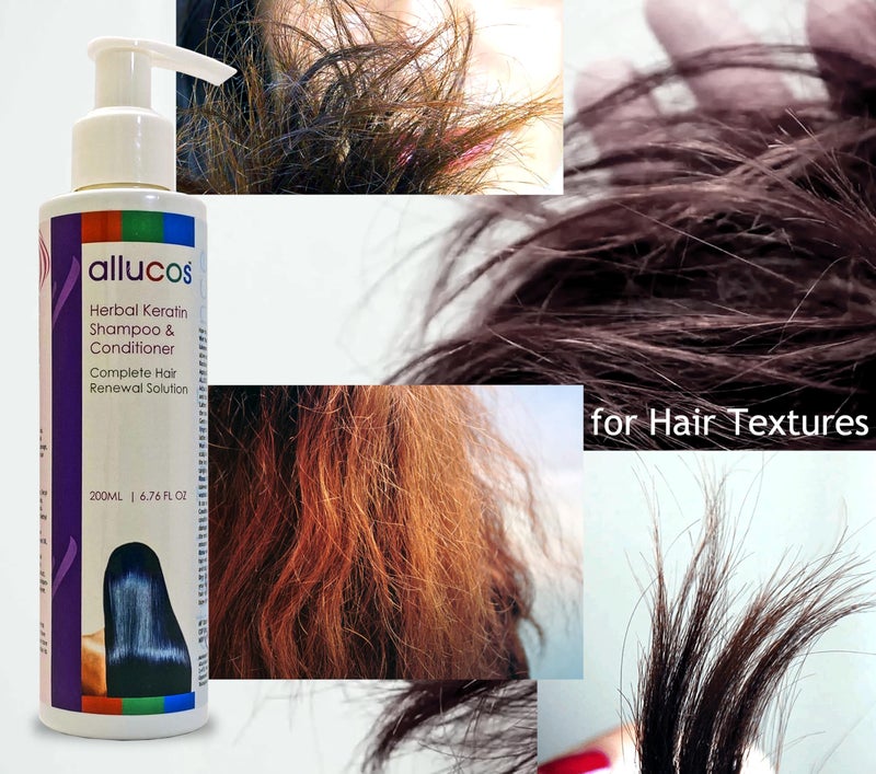 ALLUCOS Herbal Keratin Shampoo & Conditioner – Anti-Dandruff, Anti-Hair Fall & Thickening | Controls Dry & Frizzy Hair | Sulfate & Paraben Free | For All Hair Types | 200ml (Pack of 1) - Image 2