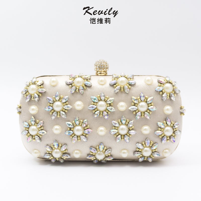 Kaiweili New Style Pearl And Colored Diamond Floral Evening Bag Dress Evening Bag Eveningbag - Image 2