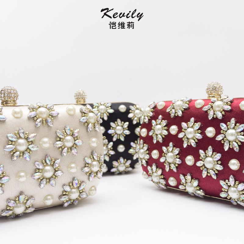 Kaiweili New Style Pearl And Colored Diamond Floral Evening Bag Dress Evening Bag Eveningbag - Image 3