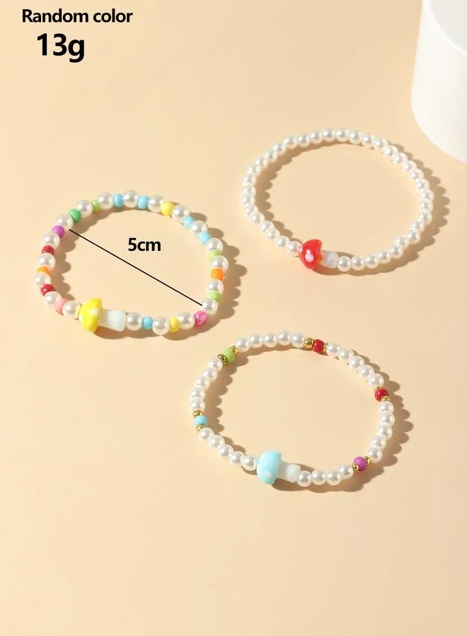 Take Two  Pack of 3 Multi-Color Mushroom and Pearl Beaded Bracelet for Women | Best Price UAE