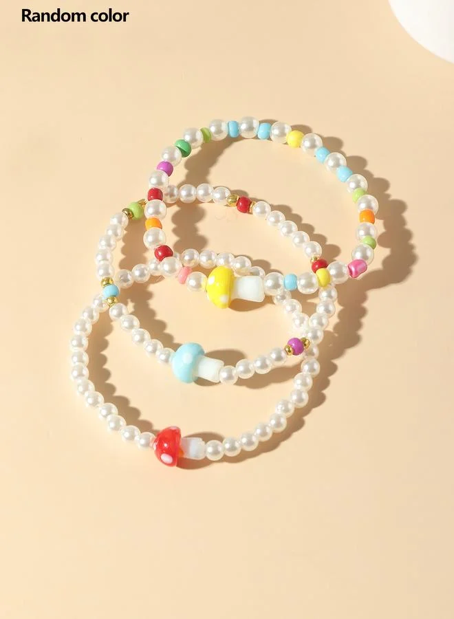 تايك تو Pack of 3 Multi-Color Mushroom and Pearl Beaded Bracelet