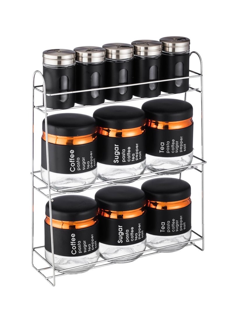 اباريك الصفا طقم علب بهارات قزاز ملبس استيل مكون من 11 قطعه - Image 4