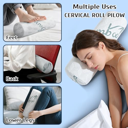LVYSHOW Cervical Roll Pillow, 2 Pack Round Bolster Pillow with Removable Washable Cover for Neck, Back, Leg, and Knee Support, 5" x 17" - Image 4