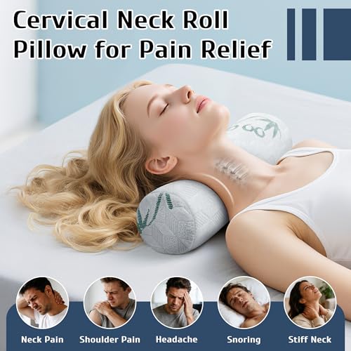 LVYSHOW Cervical Roll Pillow, 2 Pack Round Bolster Pillow with Removable Washable Cover for Neck, Back, Leg, and Knee Support, 5" x 17" - Image 2