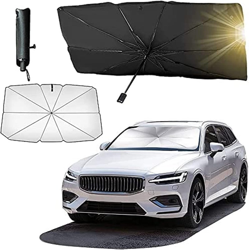 Enew Car Sun Shade,for Car Front Windshield, Car Umbrella Sun Shade Cover, Foldable UV Reflector And Heat, Sunshade for Cars, Fits Most Vans SUVS (57 x 31 In), Black - Image 1
