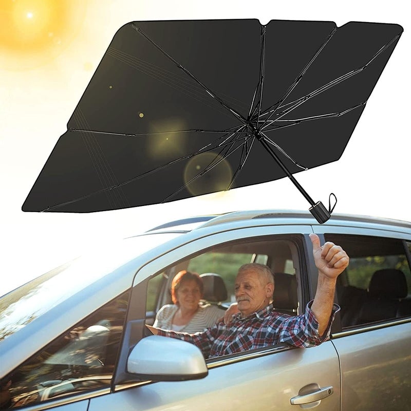 Enew Car Sun Shade,for Car Front Windshield, Car Umbrella Sun Shade Cover, Foldable UV Reflector And Heat, Sunshade for Cars, Fits Most Vans SUVS (57 x 31 In), Black - Image 3