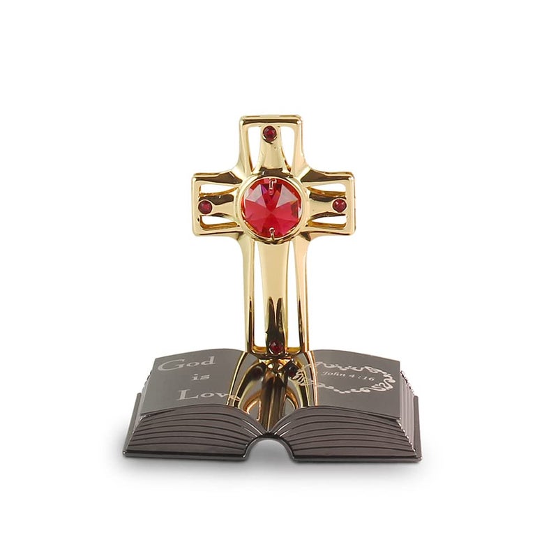 Crystocraft Mini Bible Series Gift with Austrian Crystal Studded Art Home Office Decor Crystal Cross Figurine on Bible for Mothers Day Birthday Christmas First Communion Mini Cross Bible Story A