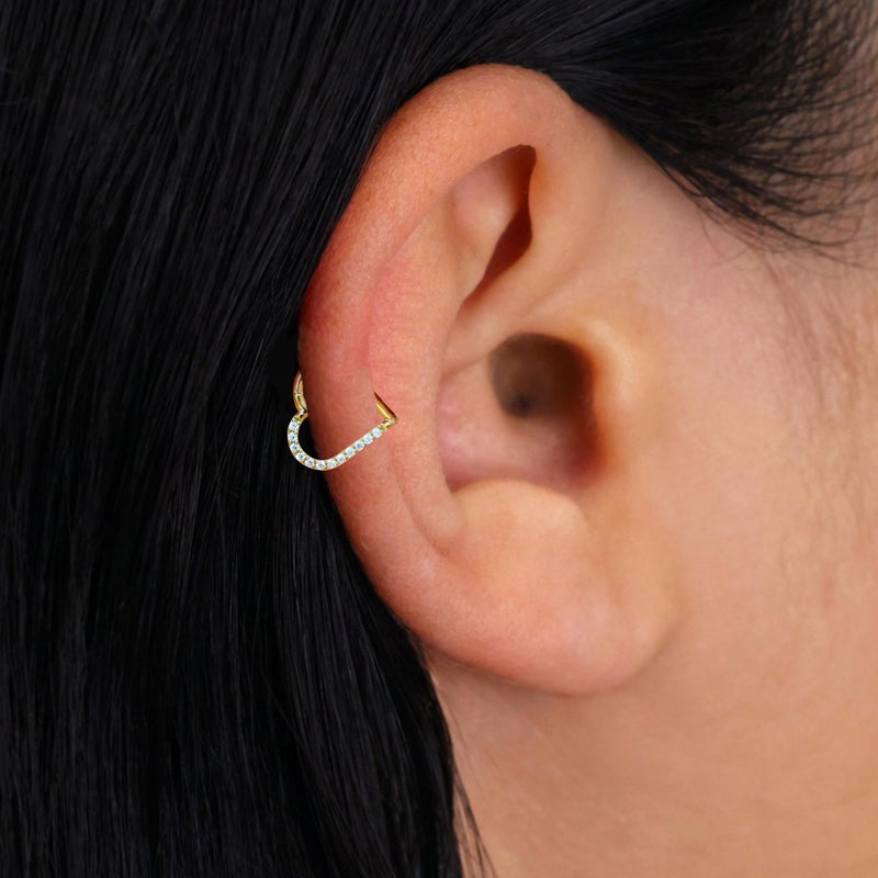 ShineRose Cartilage Daith Earrings For Women Small 14K Gold Plated Hoop Hypoallergenic Helix Piercing Huggie Surgical Steel Diamond Implant Cubic Zirconia Jewelry - Image 3
