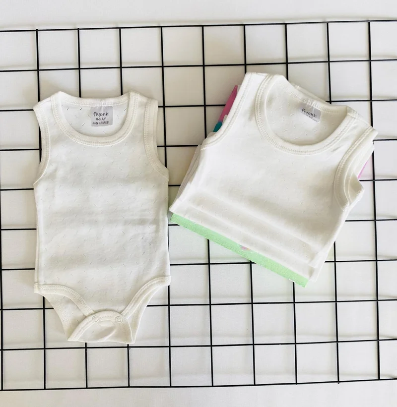 Miyakidsworld Jacquard Snap Body Baby Summer Undershirt Set 4 Pieces (0-12 Months) 100% Cotton Flexible Body