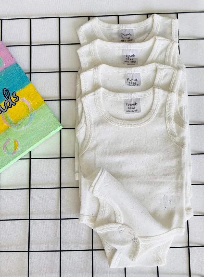 Miyakidsworld Jacquard Snap Body Baby Summer Undershirt Set 4 Pieces (0-12 Months) 100% Cotton Flexible Body