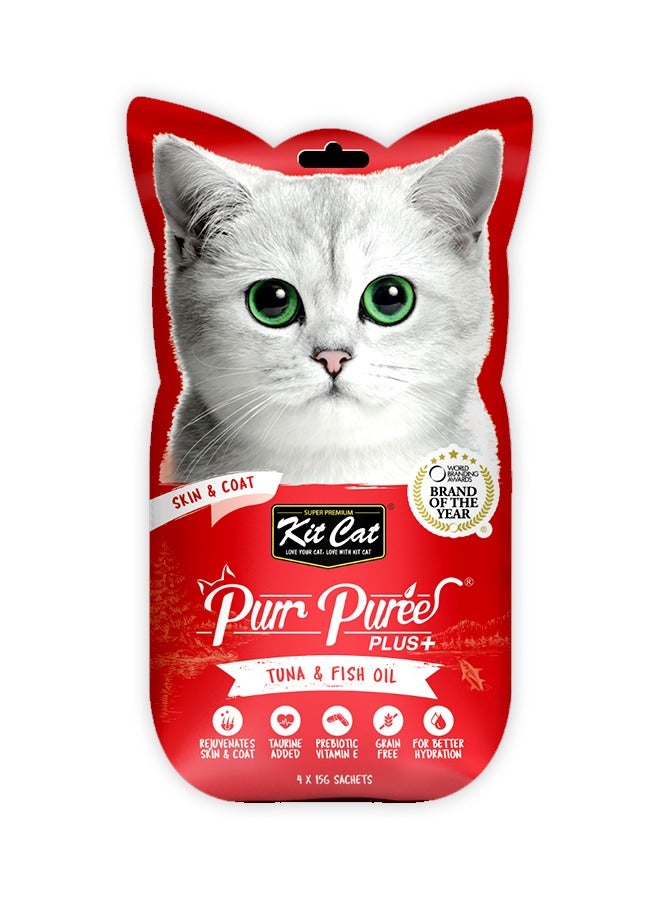 Kit Cat بور بيوري بلس للبشرة والفراء مع زيت سمك التونة - 4 × 15 جرام