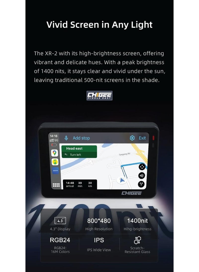 CHIGEE XR-2 Dual-Dash Cam for Motorcycles, IP68 Waterproof, CarPlay & Android Auto, 4K HDR Dual-Channel Recording - Image 4