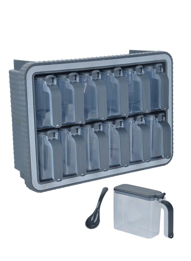 بارونس طقم برطمانات بهارات بلاستيك 12 قطعة مع حامل باللون الرمادي/الأسود (صنع في تركيا) - Image 3