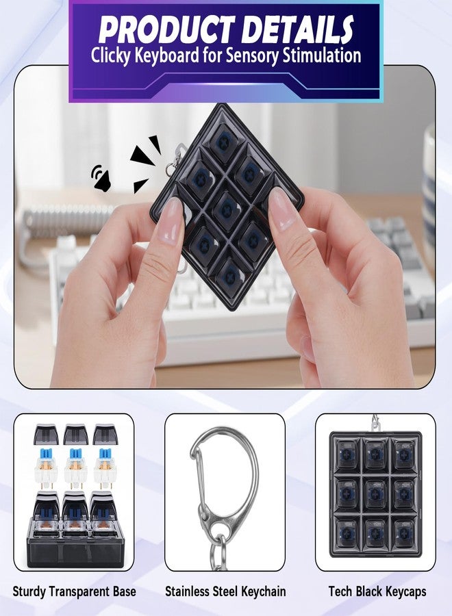 HOMQYTE Transparent Keyboard Fidget Toys for Adults Keyboard Clicker Button Keychain Sensory Toy for Office Stress Relief Autism (9IN1-Style B) - Image 3