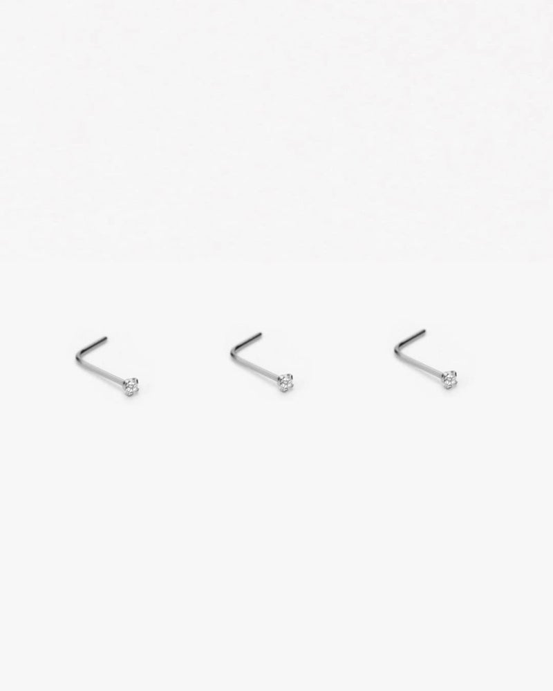 FANSING 316L Surgical Steel Nose Rings L Shape Diamond Nose Studs Hypoallergenic Nostril Piercing Jewelry CZ Nose Screw for Women & Men, 3 Pcs, Silver/Clear, 1.5mm, 22 Gauge - Image 4