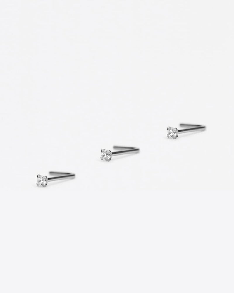 FANSING 316L Surgical Steel Nose Rings L Shape Diamond Nose Studs Hypoallergenic Nostril Piercing Jewelry CZ Nose Screw for Women & Men, 3 Pcs, Silver/Clear, 1.5mm, 22 Gauge - Image 5