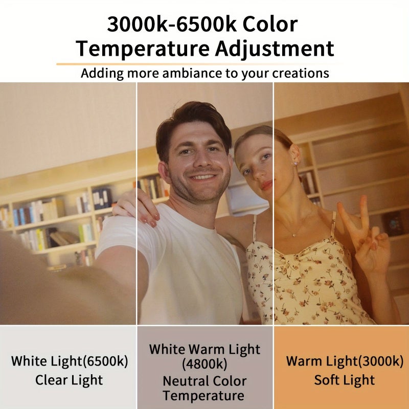 ضوء فيديو RGB مع طيف لوني كامل ودرجة حرارة لونية CCT 3000K-6500K، ضوء تعبئة مصغر قابل لإعادة الشحن للتصوير الفوتوغرافي بالهواتف الذكية، للتصوير الإبداعي باستخدام الهاتف الذكي، باللون الأسود. - Image 3