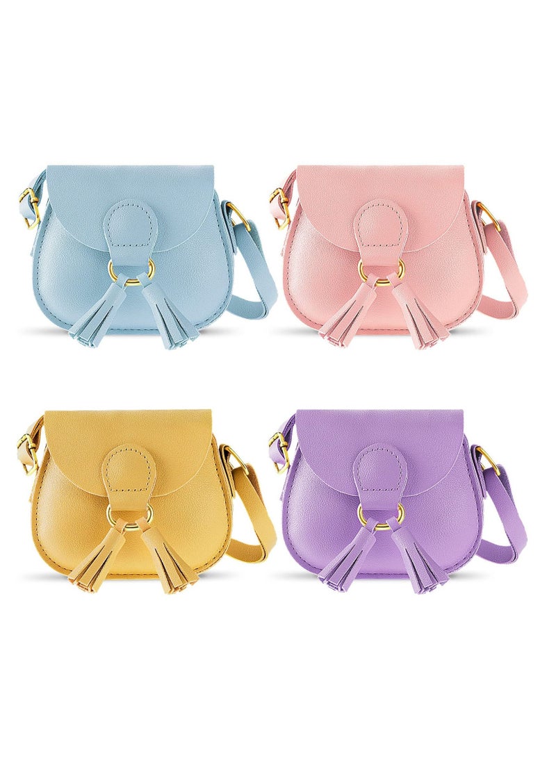 Excefore Crossbody Purse for Girl, 4pcs Toddler Mini Diverse Colors Pu Leather Shoulder Bag Cute Crossbody Bag with Tassel Novelty Wallets for Little Girls - Image 1