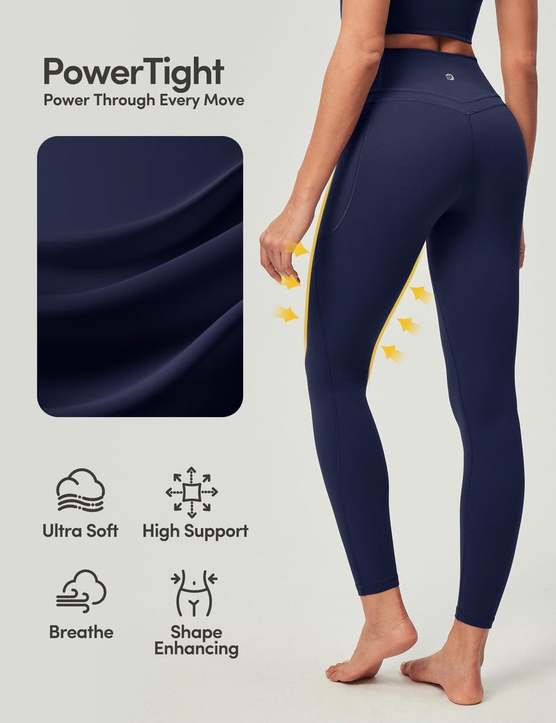IUGA Compression Leggings with Pockets for Women Tummy Control Leggings No Front Seam Workout High Waist Yoga Pants, Blue - Image 3