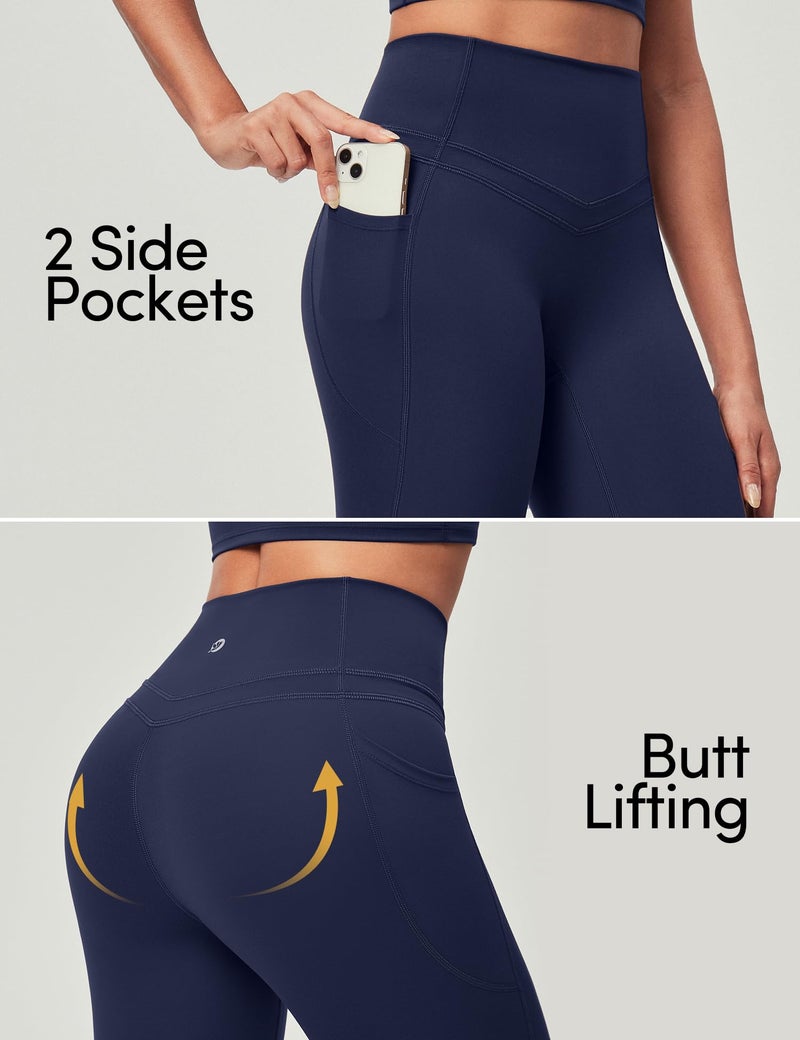 IUGA Compression Leggings with Pockets for Women Tummy Control Leggings No Front Seam Workout High Waist Yoga Pants, Blue - Image 5