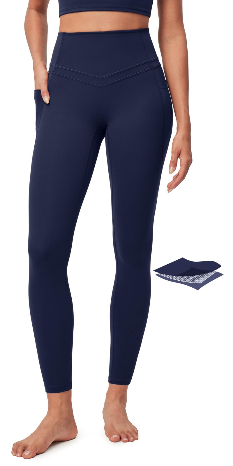IUGA Compression Leggings with Pockets for Women Tummy Control Leggings No Front Seam Workout High Waist Yoga Pants, Blue - Image 1