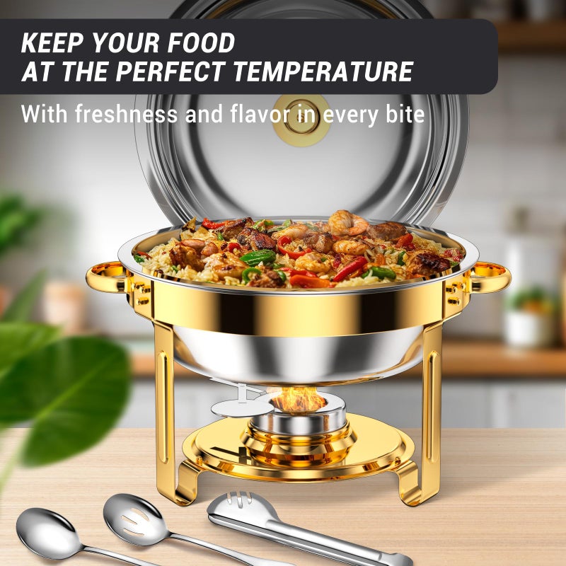Keyoxy Round Chafing Dishes for Buffet 5 Qt,High Grade Chafing Dish Buffet Set, Full Size Pan,Rolled-Edge Design Food Warmers for Parties,Buffet,Wedding,Birthday,Camping 4 PACK (Gold) - Image 5