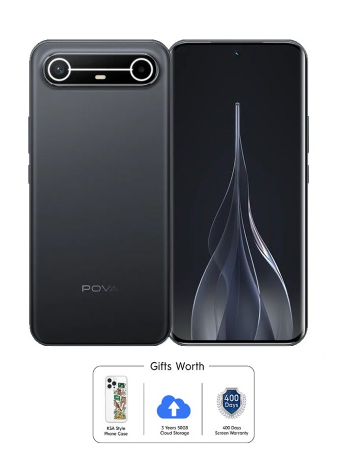 POVA Slim 5G Dual SIM Slim Cool Black 8GB RAM 256GB 5G - With Free Gifts KSA Style Phone Case , 3 Years 50GB Cloud Storage and 400 Days Screen Warranty