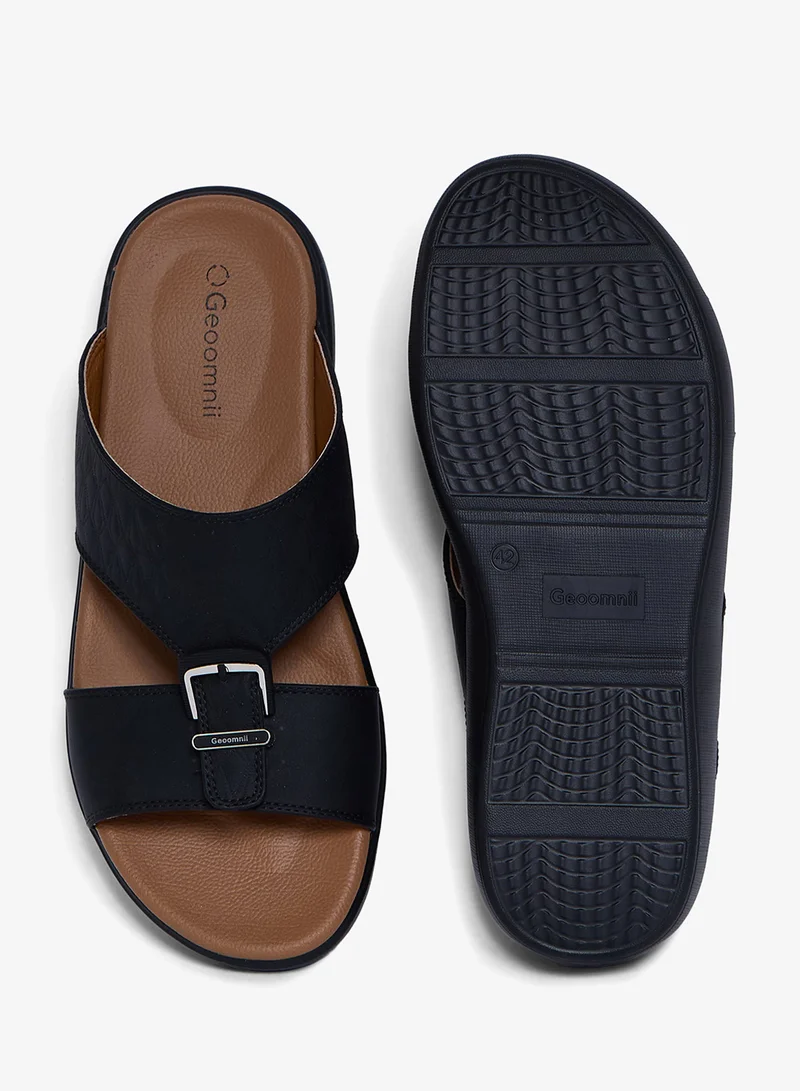 Geoomnii BLACK Geoomnii Men’s Arabic Sandals – Comfortable Casual Leather Slide Sandals for Everyday Wear for Men | Best Price UAE