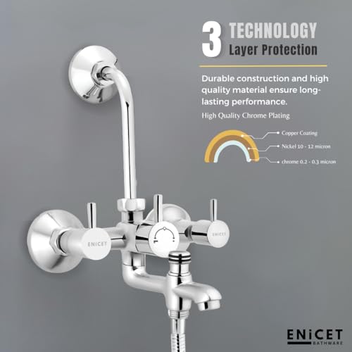 ENICET Brass 3 in 1 Wall Mixer with Overhead Shower and HandShower, Chrome Finish, 5 Function Hand Shower, Wall Mixer For Bathroom 3 in 1, Bathroom Shower Set, Mixer Tap (FE122OSHSSAFARI) - Image 2