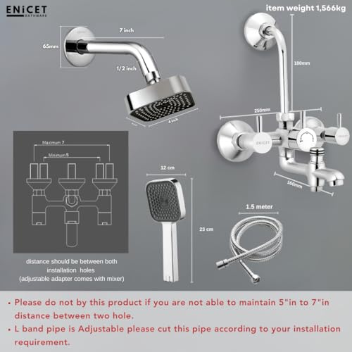 ENICET Brass 3 in 1 Wall Mixer with Overhead Shower and HandShower, Chrome Finish, 5 Function Hand Shower, Wall Mixer For Bathroom 3 in 1, Bathroom Shower Set, Mixer Tap (FE122OSHSSAFARI) - Image 5