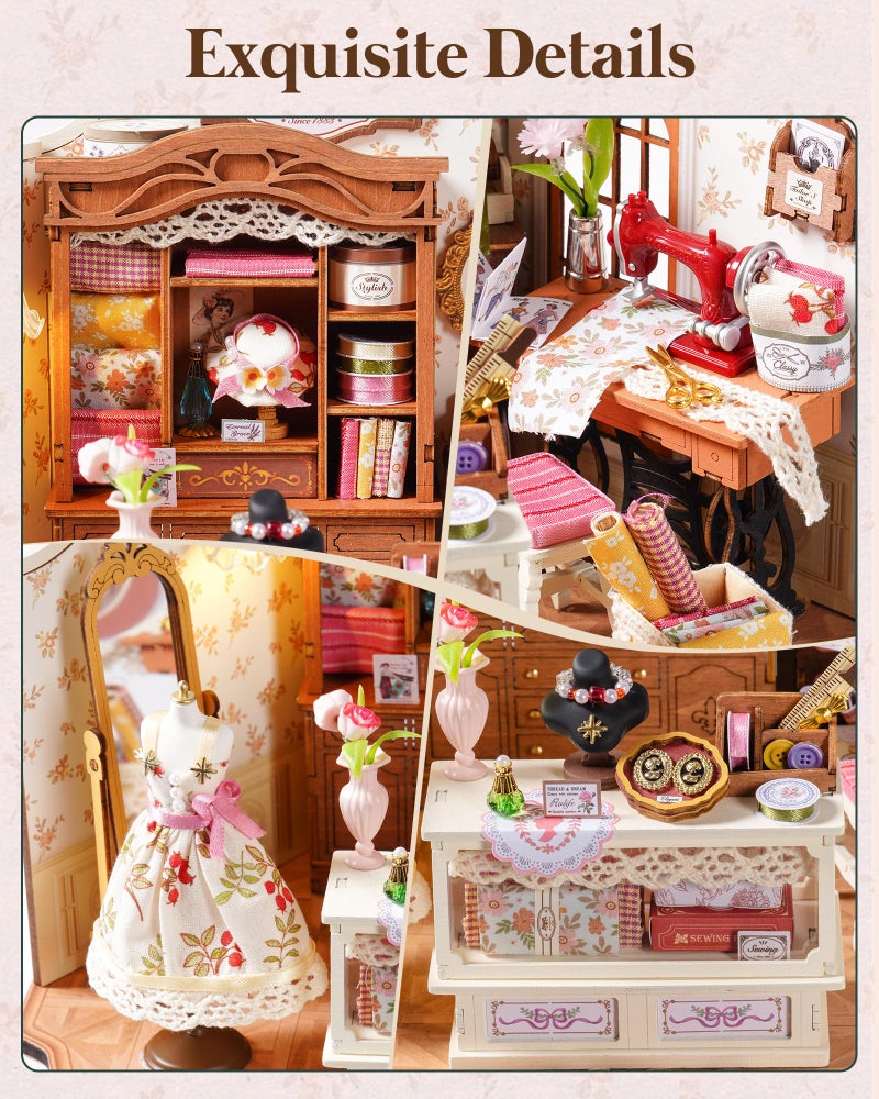 Rolife DIY Miniature House Kit Elsa's Tailoring 1:18 Scale Dollhouse Diorama, Tiny House Building Kit Vintage Tailor Shop Crafts for Adults Home Decor Gift for Adults - Image 3