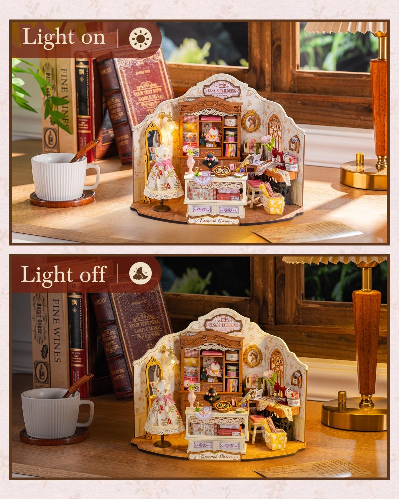 Rolife DIY Miniature House Kit Elsa's Tailoring 1:18 Scale Dollhouse Diorama, Tiny House Building Kit Vintage Tailor Shop Crafts for Adults Home Decor Gift for Adults - Image 4