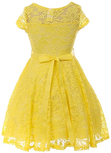 iGirlDress Little Girls Floral Lace Flower Girls Dresses Yellow Size 6 - Image 3