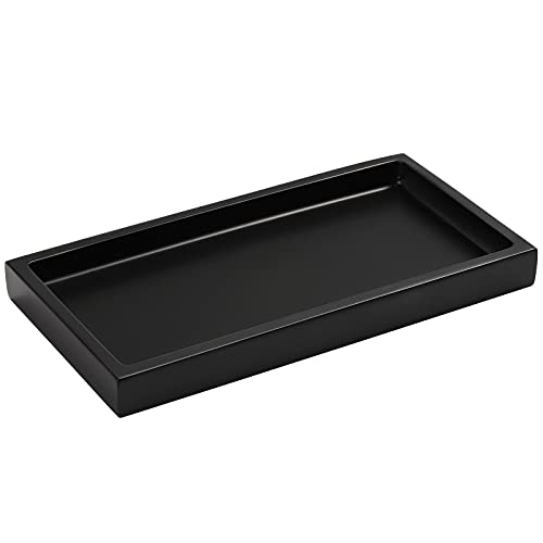 Luxspire Bathroom Vanity Tray, 8 x 4 inch Resin Dresser Jewelry Ring Dish Tank Storage Kitchen Sink Countertop Organizer Plate Holder for Perfume Soap Towel Bathroom Accessories, Mini, Matte Black - Image 1