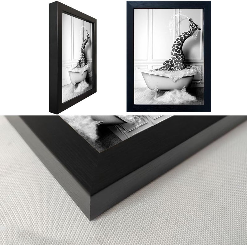 Melpa Art Black and White Bathroom Wall Decor Funny Giraffe in Bathtub Decor Framed Farmhouse Animal Canvas Wall Art Bathroom Artwork - Image 3