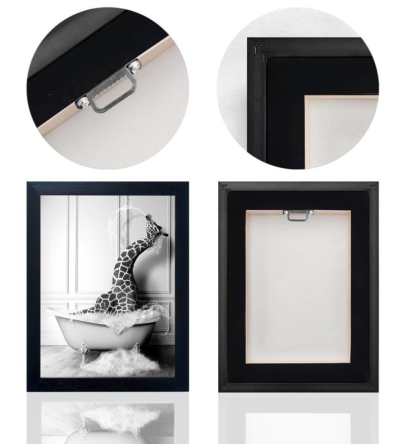 Melpa Art Black and White Bathroom Wall Decor Funny Giraffe in Bathtub Decor Framed Farmhouse Animal Canvas Wall Art Bathroom Artwork - Image 4