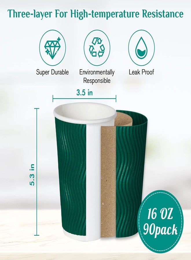 MUCHII 16 oz Paper Coffee Cups, 90 Count Multicolor Disposable Insulated Ripple Paper Cups for Hot Chocolate and Tea - Image 3