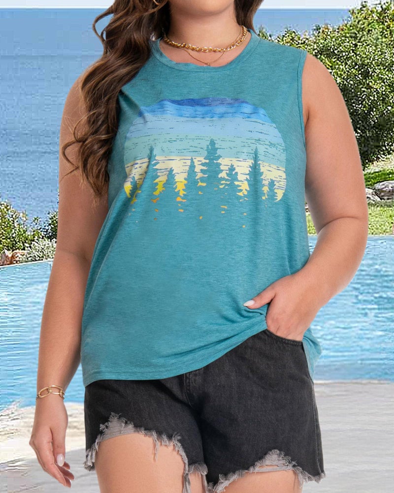 rosemia Plus Size Tops for Women Sleeveless Summer Tank Top Loose Fit Casual Tunics Shirtsï¼ˆSunset Blue Green, 3XL - Image 4