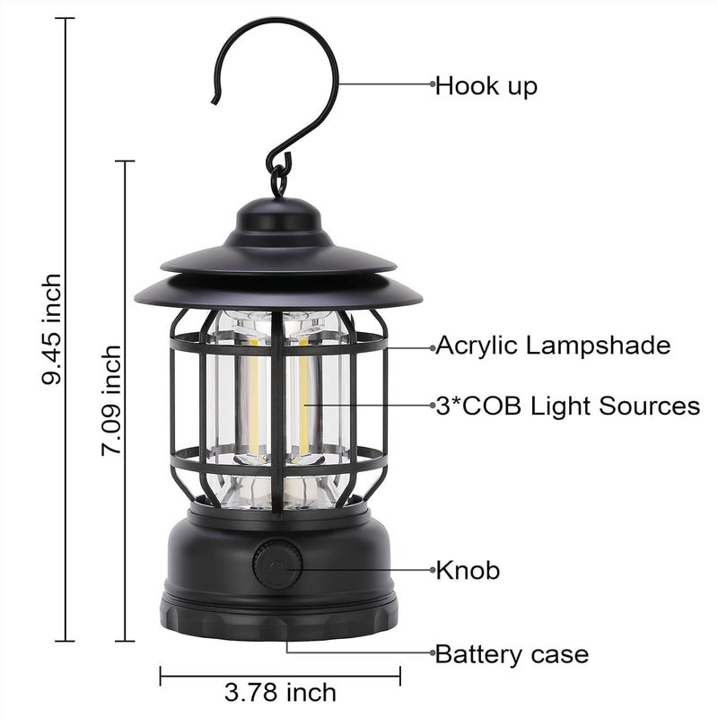 KRESHU High Capacity Portable Lanterns with Metal Handle and Rechargeable Solar Panal | Ultra Bright LED Light with USB Charge Input Output Camping Lightweight Power Bank for Outdoor (Black) - Image 2