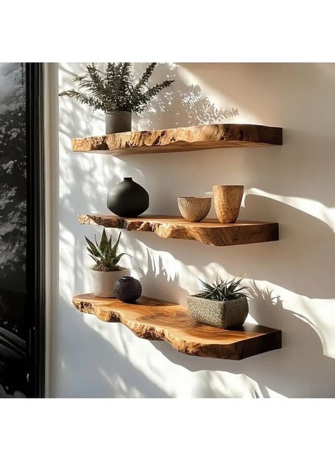 3 Set Of Rectangle Natural wood Floating Shelf 70x20 cm