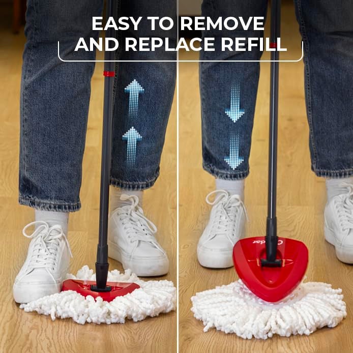 o cedar ممسحة O-Cedar EasyWring من الألياف الدقيقة، نظام تنظيف الأرضيات بالدلو، أحمر، رمادي، قياسي - Image 4