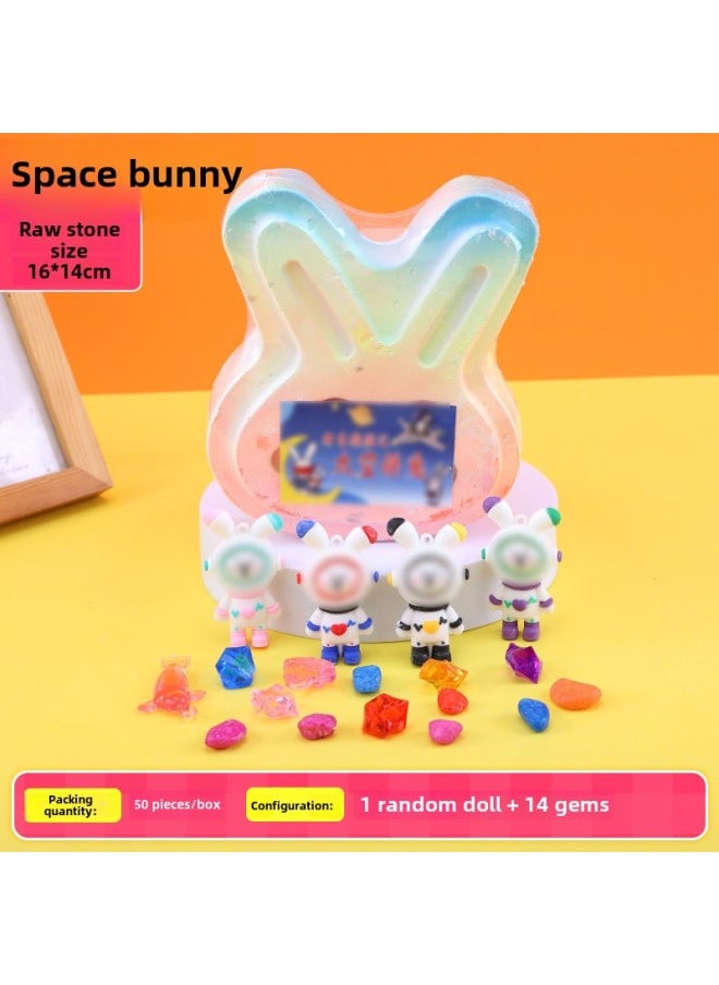 Generic - Children's Archaeological Digging Toys For Boys And Girls Handmade DIY Knocking Blind Stone Digging Gem Treasure Gypsum Toys-color:Space Rabbit (1 Random Doll + About 14 Gems) Without Tools - Image 1