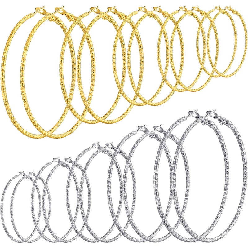 Cuicanstar 10 Pairs Silver/Gold Plated Stainless Steel Hoop Earrings for Women Hypoallergenic Large Small 14K Gold Starry Sky Filigree Hoops Silver Hoop Earring Pack Lightweight Fashion Earrings Set - Image 1
