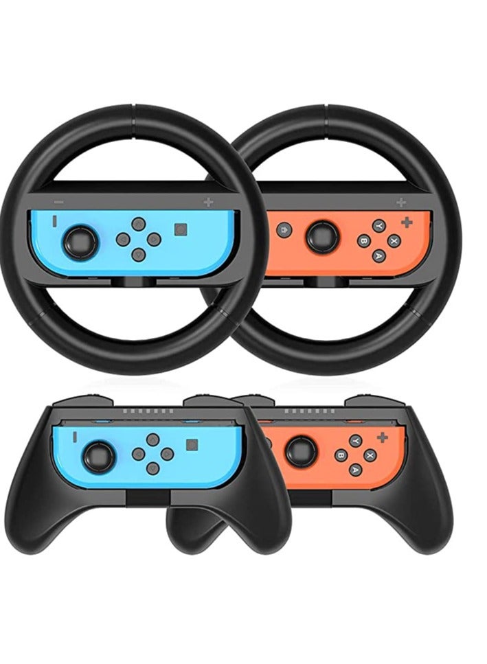 Zikra Grip Kit Grip Compatible with Nintendo Switch Controller Racing Switch Steering Wheel - 4 Pack, Comfort Handle for Kids Family Fun Special for Mario Kart 8 Deluxe (Black) - Image 1