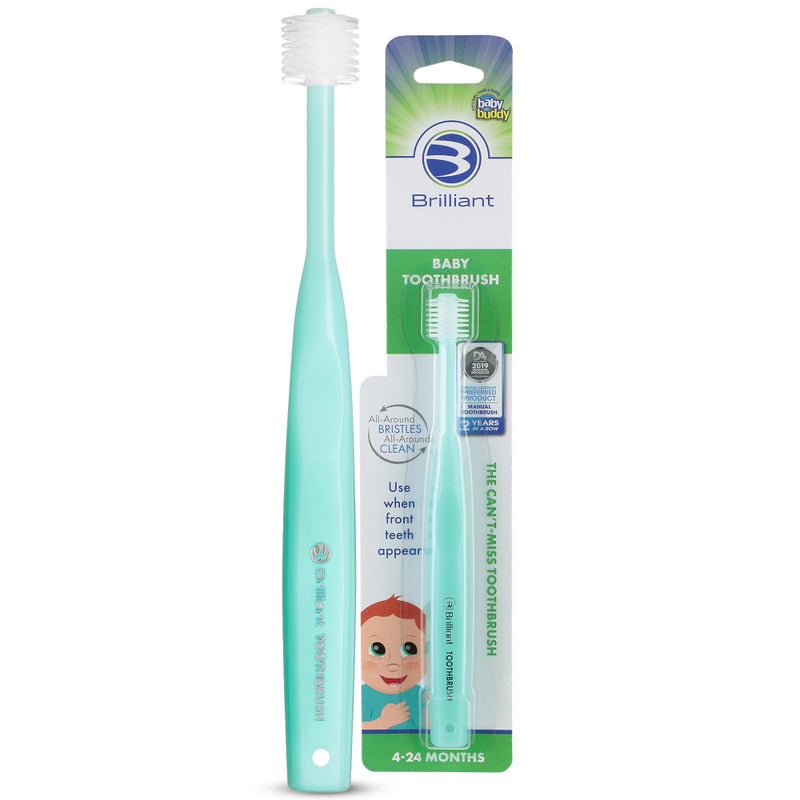 Brilliant Oral Care Baby Toothbrush with Soft Bristles and Round Head for a Toddler Approved Easy to Use AllAround Clean Mouth Ages 02 Years Mint Green 1 Pack