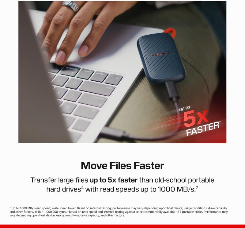 sandisk 1TB Portable SSD Drive, Up to 1000MB/s Read Speed, USB-C, USB 3.2 Gen 2, PC & Mac Compatible Solid State Drive, SDSSDE31-1T00-G25 1 TB - Image 3